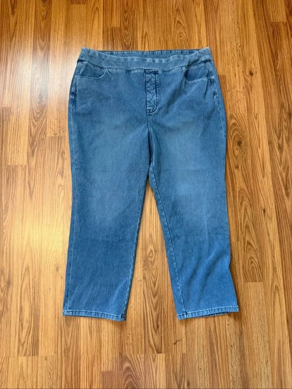 Soft Surroundings Women's Comfort Knit Denim Slim Leg Pull On Crop Jeans Blue 1X